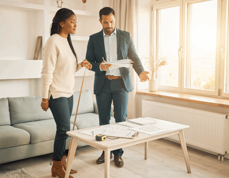 areal og standard - to mennesker diskuterer måling