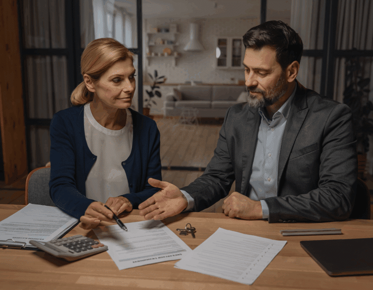 regulering av vilkår - kvinne og mann ser på papirer