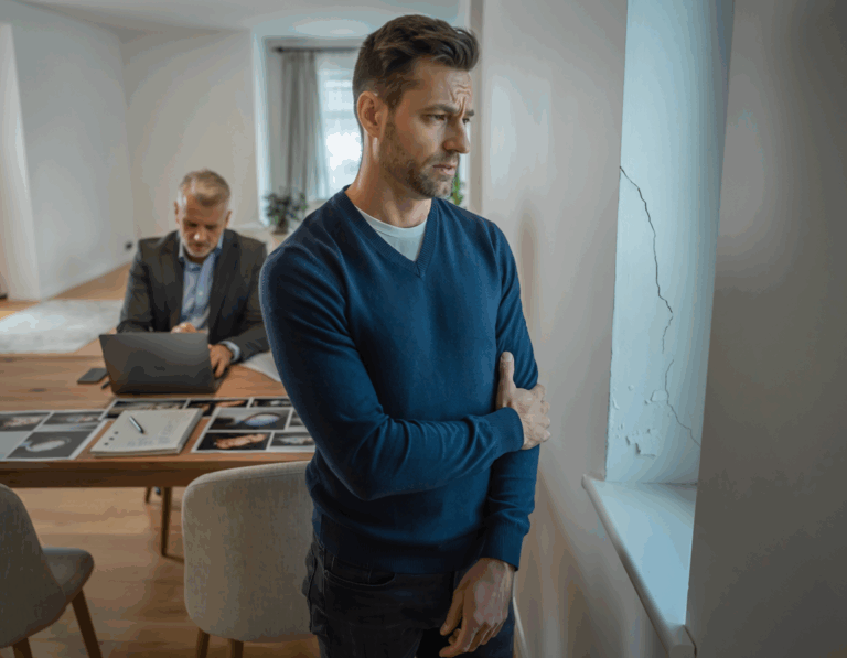 reklamasjon prisavslag - advokat sitter på en pc mens en mann ser ut av vinduet