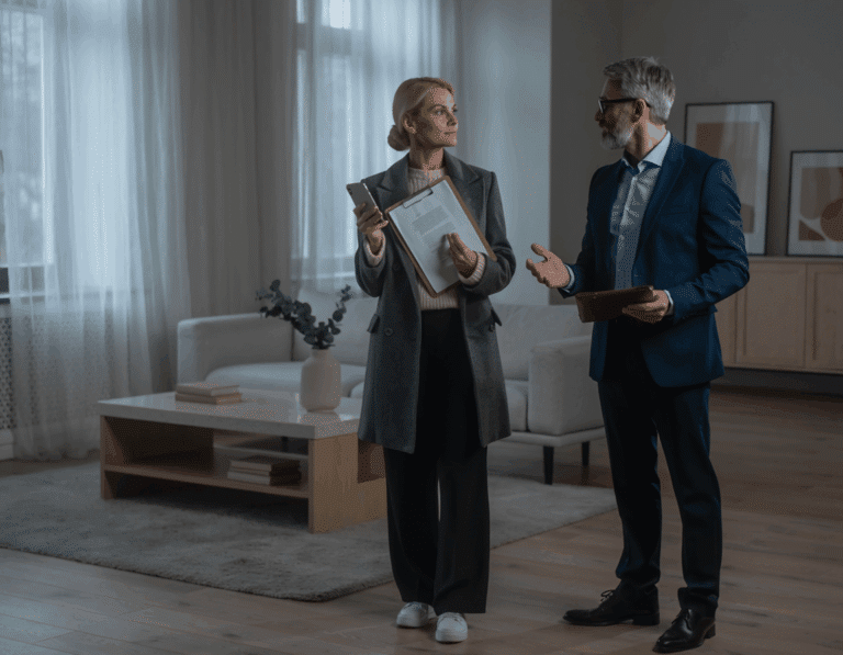 verdi og markedsføring - en mann og en kvinne snakker sammen i en leilighet