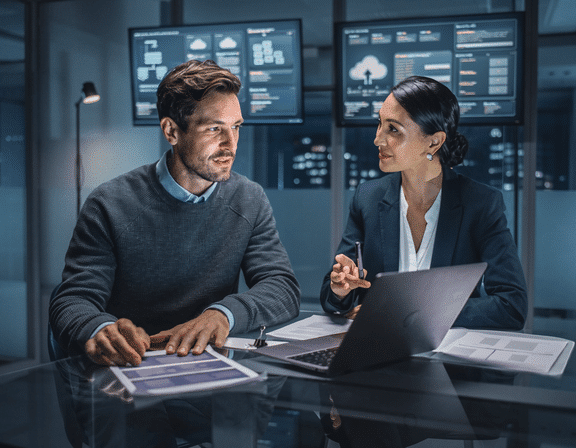 saas - to personer ved et arbeidsbord