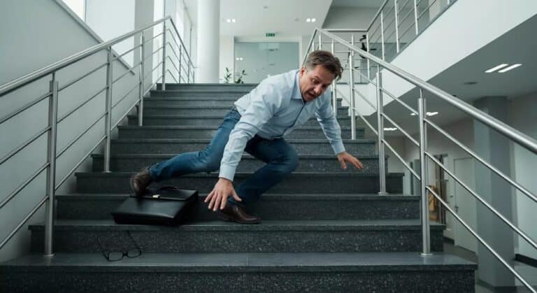 fallulykke og fallskade - mann som faller ned en trapp