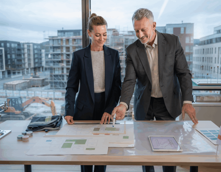 reguleringsplaner og dispensasjoner - to mennesker som arbeider med planer